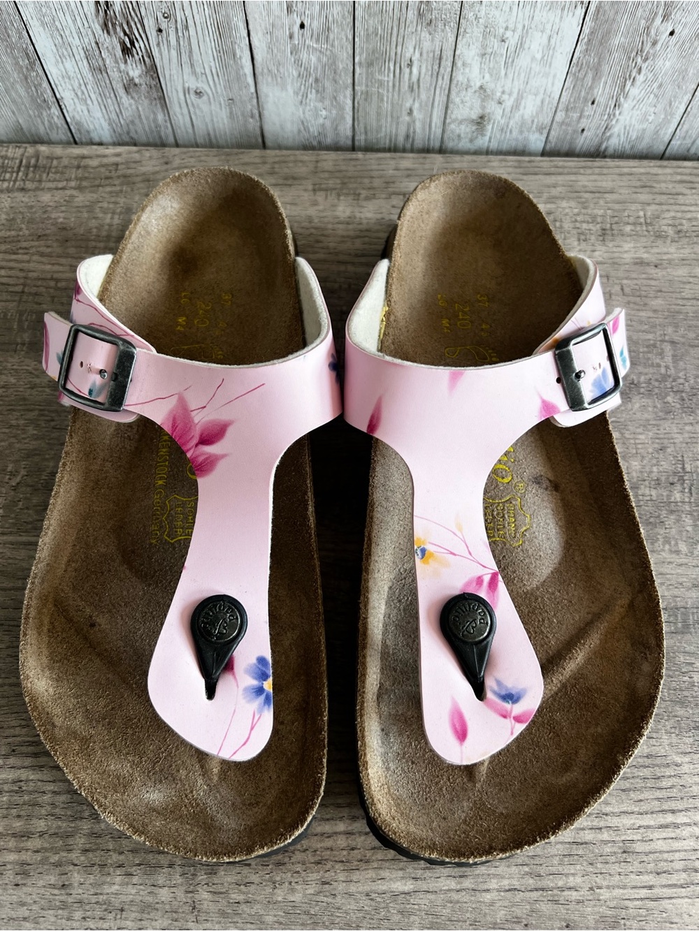 Birkenstock Papillio Gizeh Pink Floral Gizeh T-Strap Sandals Size 37 6.5